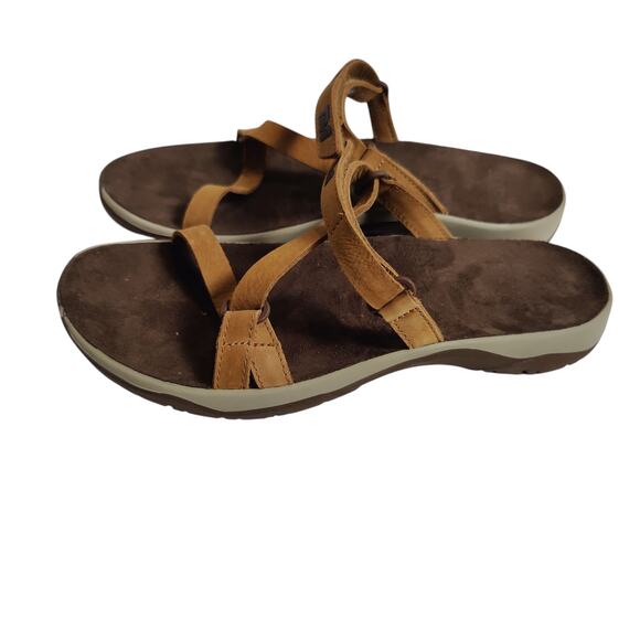 Teva Women Sz 8.5 Elzada Slide Sandal Pecan Tan Leather Athletic Outdoor - Picture 2 of 9